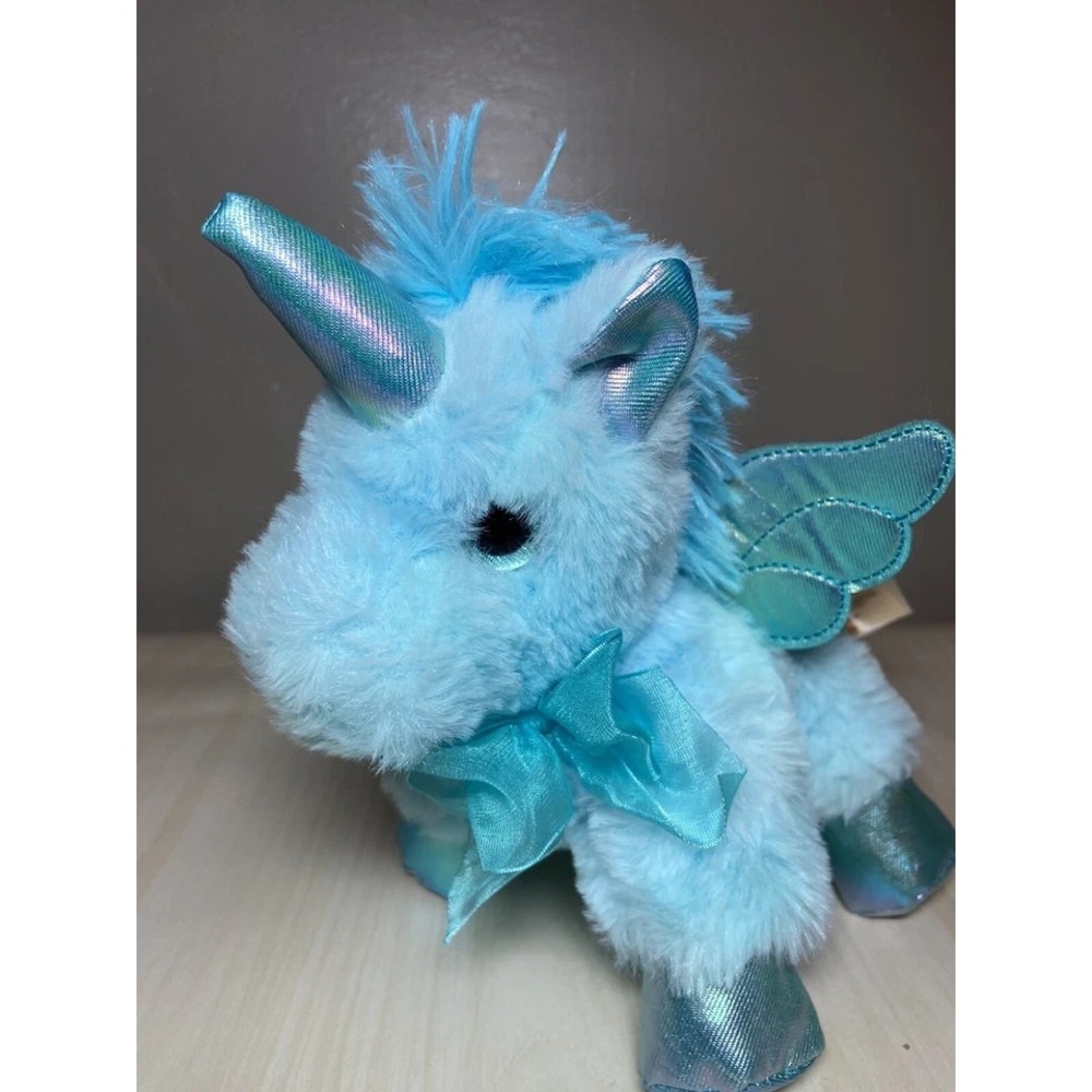 Plush 7" HOLIDAY‎ TIME Teal Unicorn PEGASUS UNICORN PLUSH glittery EYES LOVEY - Picture 2 of 7